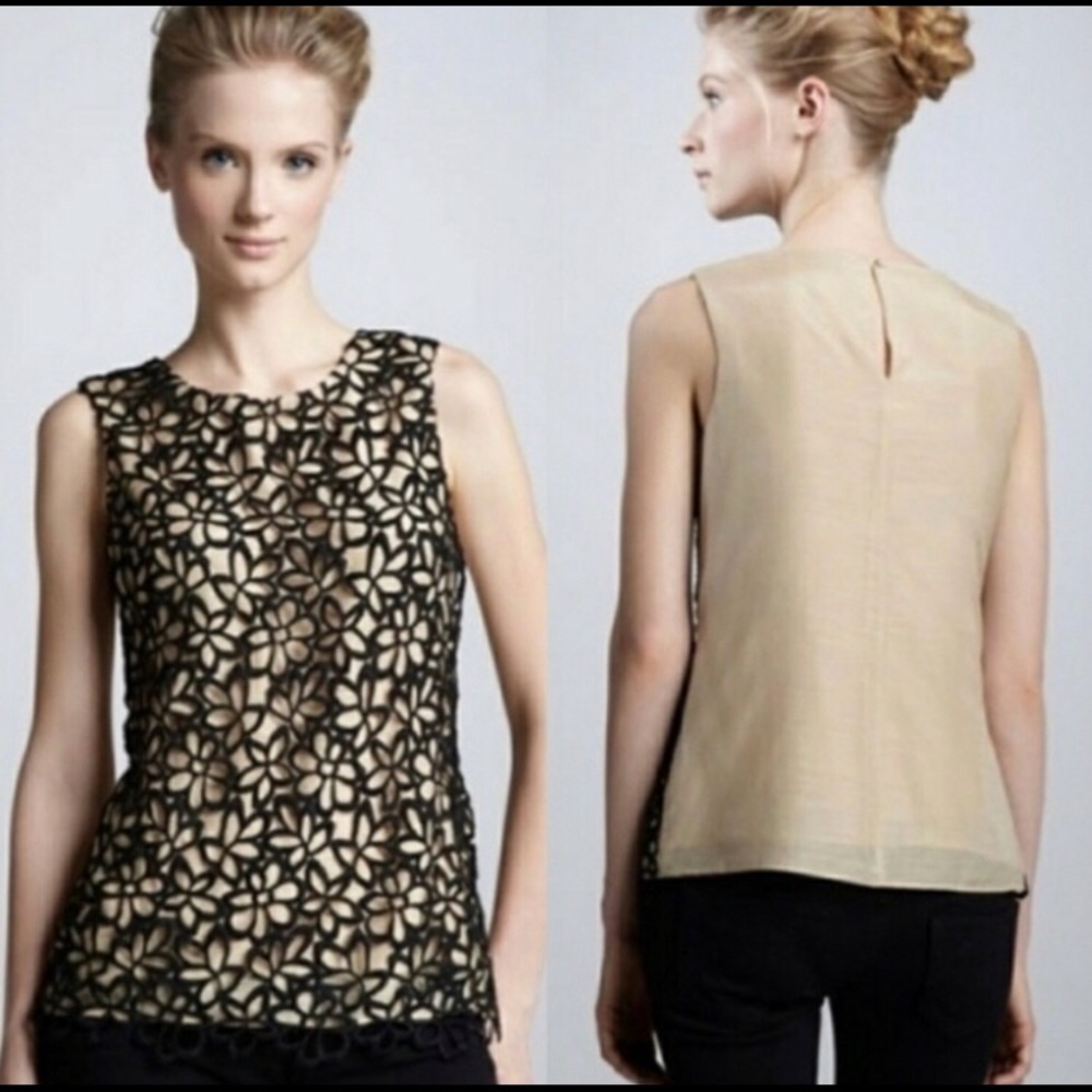 Nieman Marcus Target‎ Collab Tan Black Lace Overlay Sleeveless Dressy Top XS